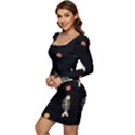 Pattern Design Seamless Fishbone Women Long Sleeve Ruched Stretch Jersey Dress View3