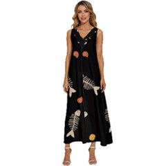 Pattern Design Seamless Fishbone V-neck Sleeveless Wide Leg Pants Overalls