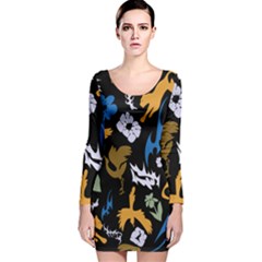 Pattern Design Seamless Texture Long Sleeve Velvet Bodycon Dress