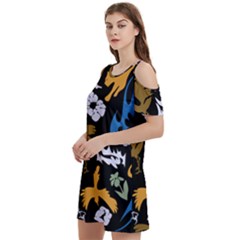 Pattern Design Seamless Texture Women s Cold Shoulder Round Neck Mini Dress