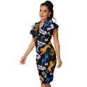 Pattern Design Seamless Texture Vintage Frill Sleeve V-Neck Bodycon Dress View2