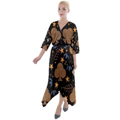 Seamless Pattern Repeat Repetition Quarter Sleeve Wrap Front Maxi Dress