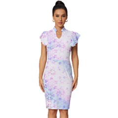 Digital Art Artwork Abstract Pink Purple Vintage Frill Sleeve V-neck Bodycon Dress