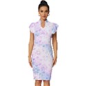 Digital Art Artwork Abstract Pink Purple Vintage Frill Sleeve V-Neck Bodycon Dress View1