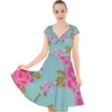 Mid Century Retro Floral 1970s 1960s Pattern 81 Cap Sleeve Front Wrap Midi Dress View1