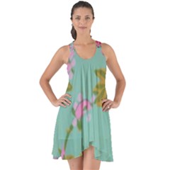 Mid Century Retro Floral 1970s 1960s Pattern 81 Show Some Back Chiffon Dress