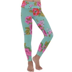 Mid Century Retro Floral 1970s 1960s Pattern 81 Kids  Lightweight Velour Classic Yoga Leggings