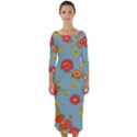 Mid Century Retro Floral 1970s 1960s Pattern 78 Quarter Sleeve Midi Bodycon Dress View1