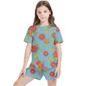 Mid Century Retro Floral 1970s 1960s Pattern 78 Kids  T-Shirt And Sports Shorts Set View1