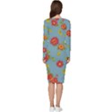 Mid Century Retro Floral 1970s 1960s Pattern 78 Long Sleeve V-Neck Bodycon Dress  View4