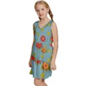 Mid Century Retro Floral 1970s 1960s Pattern 78 Kids  Sleeveless Tiered Mini Dress View2