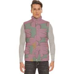 Mid Century Retro Floral 1970s 1960s Pattern 80 Men s High Neck Button Up Puffer Vest