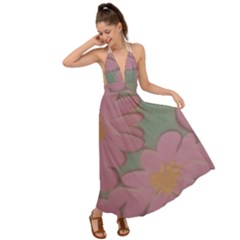 Mid Century Retro Floral 1970s 1960s Pattern 80 Backless Maxi Beach Dress