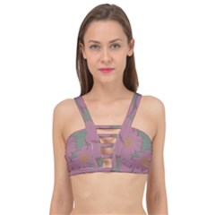 Mid Century Retro Floral 1970s 1960s Pattern 80 Cage Up Bikini Top