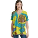 Mid Century Retro Floral 1970s 1960s Pattern 60 V-Neck Split Shoulder Casual T-Shirt View1