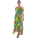 Mid Century Retro Floral 1970s 1960s Pattern 60 Off Shoulder Open Front Chiffon Dress View1