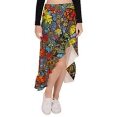 Mid Century Retro Floral 1970s 1960s Pattern 56 Asymmetrical Ruffle Hem Skirt 