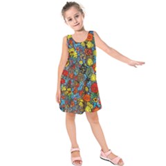Mid Century Retro Floral 1970s 1960s Pattern 56 Kids  Sleeveless Dress