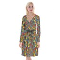 Mid Century Retro Floral 1970s 1960s Pattern 56 Long Sleeve Velvet Front Wrap Dress View1
