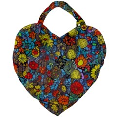 Mid Century Retro Floral 1970s 1960s Pattern 56 Giant Heart Shaped Tote