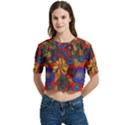 Mid Century Retro Floral 1970s 1960s Pattern 69 Women s Round Neck Short Sleeve Crop Top View1