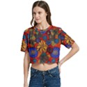 Mid Century Retro Floral 1970s 1960s Pattern 69 Women s Round Neck Short Sleeve Crop Top View2