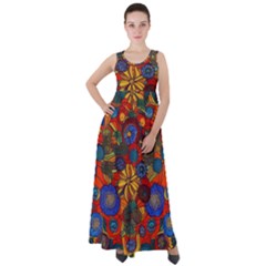 Mid Century Retro Floral 1970s 1960s Pattern 69 Empire Waist Velour Maxi Dress