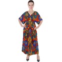 Mid Century Retro Floral 1970s 1960s Pattern 69 V-Neck Boho Style Maxi Dress View1