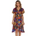 Mid Century Retro Floral 1970s 1960s Pattern 69 Women s Kimono Wrap Satin Dress View1