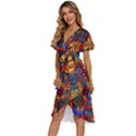 Mid Century Retro Floral 1970s 1960s Pattern 69 Women s Kimono Wrap Satin Dress View2