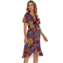 Mid Century Retro Floral 1970s 1960s Pattern 69 Women s Kimono Wrap Satin Dress View3