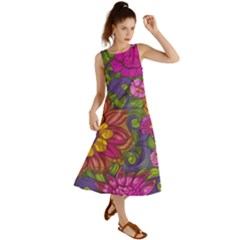 Mid Century Retro Floral 1970s 1960s Pattern 55 Summer Maxi Dress