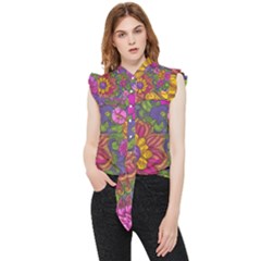 Mid Century Retro Floral 1970s 1960s Pattern 55 Frill Detail Shirt
