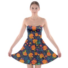 Mid Century Retro Floral 1970s 1960s Pattern 61 Strapless Bra Top Dress