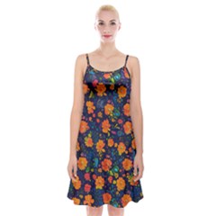Mid Century Retro Floral 1970s 1960s Pattern 61 Spaghetti Strap Velvet Dress