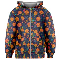Mid Century Retro Floral 1970s 1960s Pattern 61 Kids  Zipper Hoodie Without Drawstring