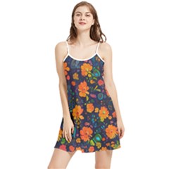 Mid Century Retro Floral 1970s 1960s Pattern 61 Summer Frill Dress