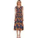 Mid Century Retro Floral 1970s 1960s Pattern 61 V-Neck Drawstring Shoulder Sleeveless Maxi Dress View1