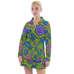 Mid Century Retro Floral 1970s 1960s Pattern 59 Women s Long Sleeve Casual Dress