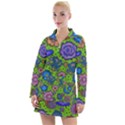 Mid Century Retro Floral 1970s 1960s Pattern 59 Women s Long Sleeve Casual Dress View1