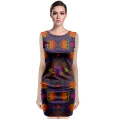Mid Century Retro Floral 1970s 1960s Pattern 67 Classic Sleeveless Midi Dress