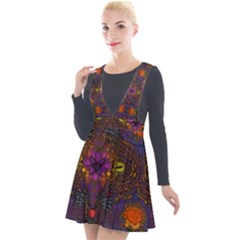 Mid Century Retro Floral 1970s 1960s Pattern 67 Plunge Pinafore Velour Dress