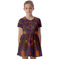 Mid Century Retro Floral 1970s 1960s Pattern 67 Kids  Short Sleeve Pinafore Style Dress