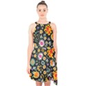 Mid Century Retro Floral 1970s 1960s Pattern 57 Halter Collar Waist Tie Chiffon Dress View1