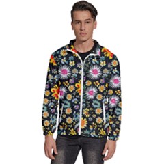 Mid Century Retro Floral 1970s 1960s Pattern 57 Men s High Neck Windbreaker