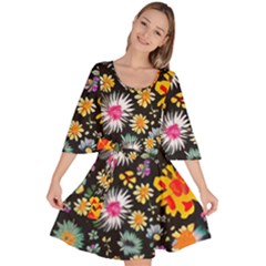 Mid Century Retro Floral 1970s 1960s Pattern 57 Velour Kimono Dress