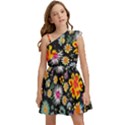 Mid Century Retro Floral 1970s 1960s Pattern 57 Kids  One Shoulder Party Dress View1
