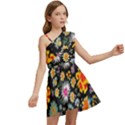Mid Century Retro Floral 1970s 1960s Pattern 57 Kids  One Shoulder Party Dress View2