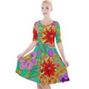 Mid Century Retro Floral 1970s 1960s Pattern 58 Quarter Sleeve A-Line Dress View1