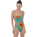 Mid Century Retro Floral 1970s 1960s Pattern 58 Tie Strap One Piece Swimsuit View1